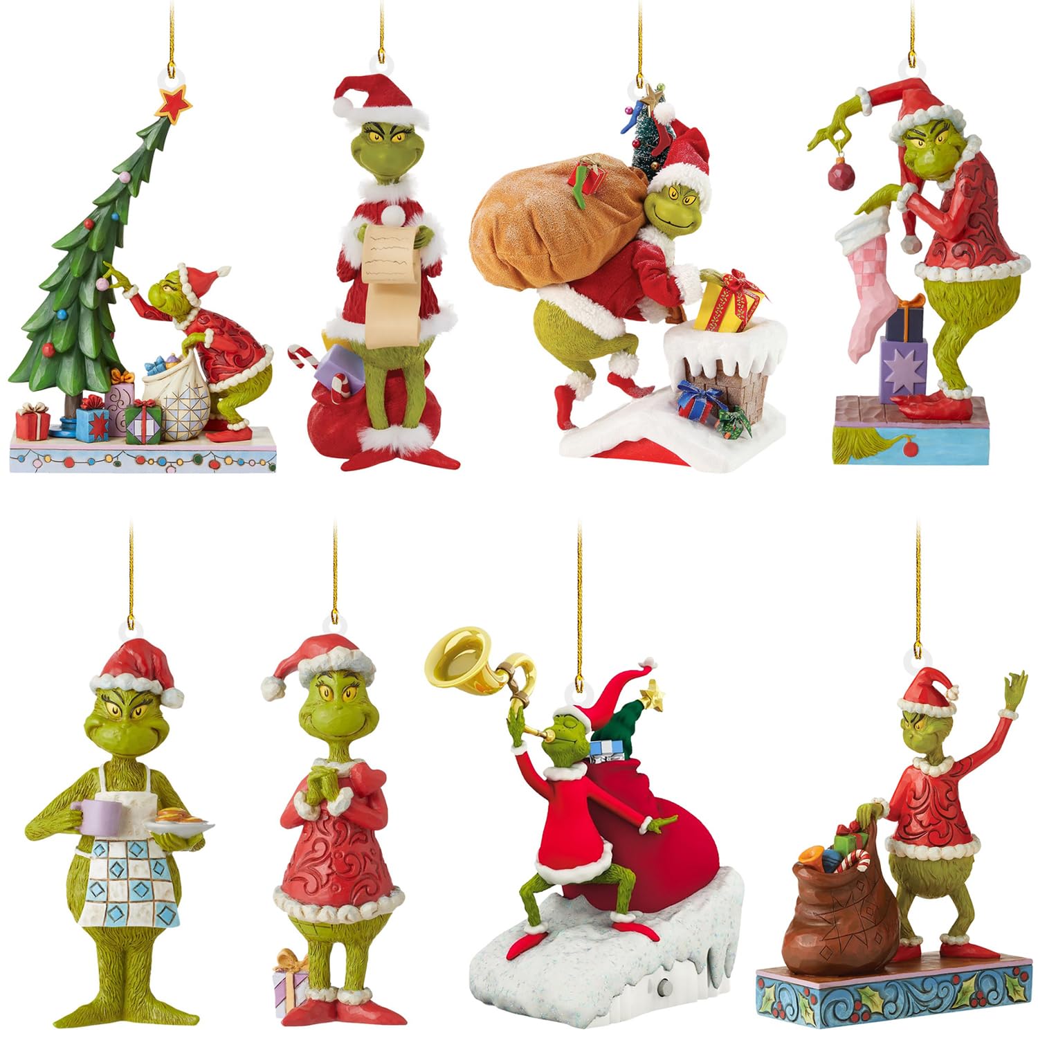 YOOYEH Grinch Christmas Ornament Decorations, 8PCS Stocking Cap Funny Santa Ornament Decorative Xmas Decor Ornaments Party Gifts