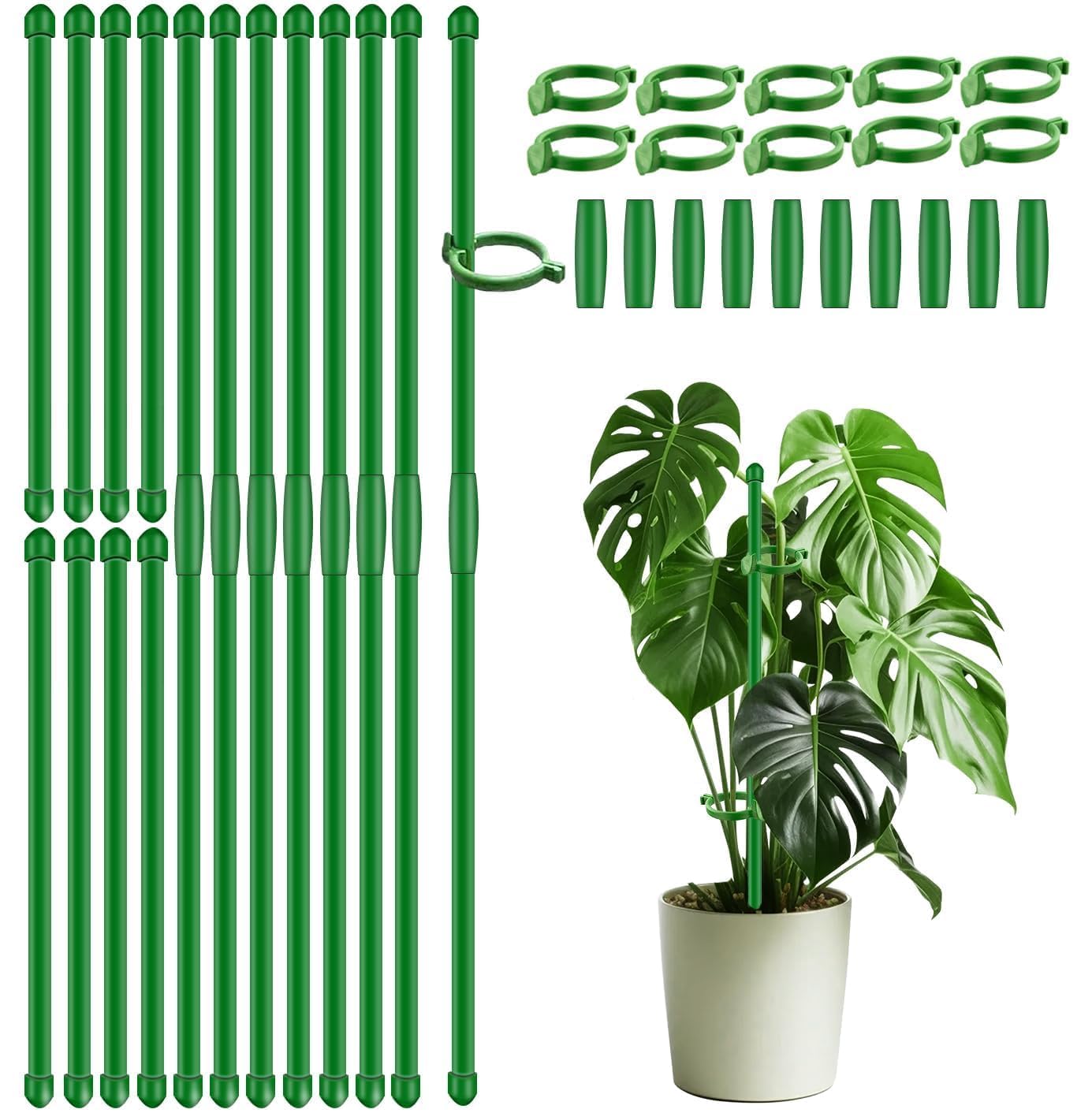 Photo 1 of 20Pcs Plant Support Stakes 17 inch SupKing Garden Orchid Sticks Extended to 3ft 4ft 5ft Plant Poles with Clips for Indoor Outdoor Potted Tomato Rose Amaryllis Vegetables Comes with 20 Ties