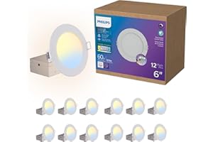 PHILIPS LED 60W Slim 6-inch Canless Downlight 12-Pack Selectable White Multi-CCT 1000 Lumen (12.5W = 60W) Dimmable No Housing Required