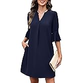 RUMIA Shift Dress for Women V Neck Ruffle Short Sleeve Loose Casual Summer Dress