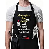 ZOORON Funny Black Chef Aprons for Men Adjustable BBQ Grill Kitchen Cooking Aprons with Pockets, Grill Accessories