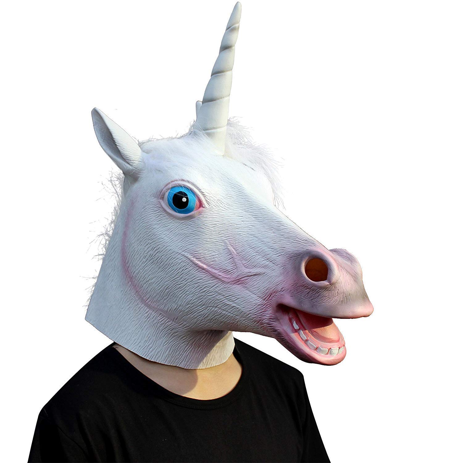 Original Cup - Unicorn latex mask - Eye holes to see better - Artificial mane