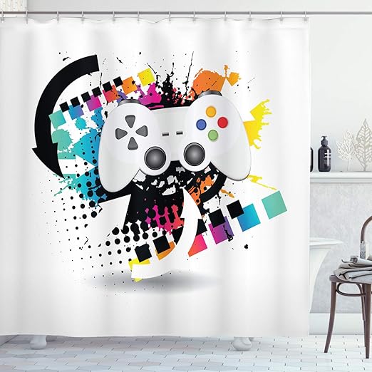 Amazon Com Lunarable Gamer Shower Curtain Modern Console Game