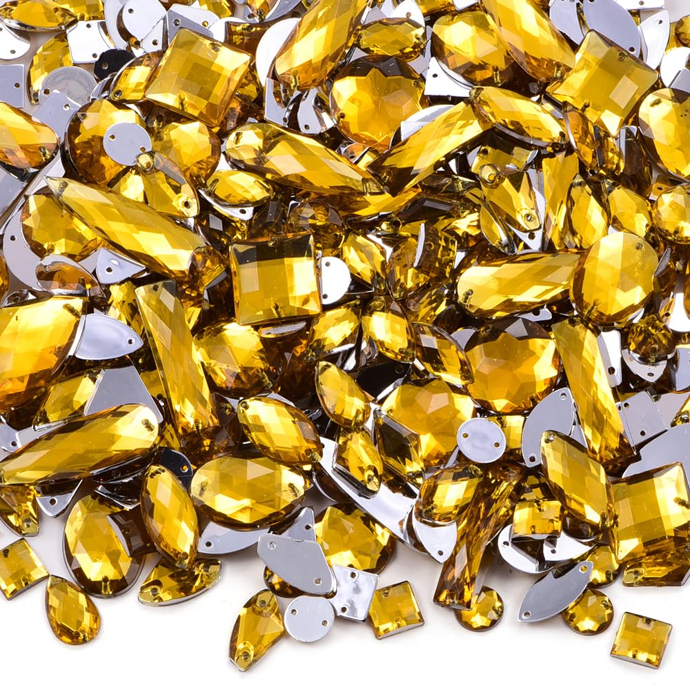 Blinginbox 300pcs Acrylic Sew on Rhinestone Flatback Sewing Crystals Gems with 2 Holes, Mix Shapes & Sizes Jewelry Gemstones for Clothes DIY Crafts Dress Shoes Bags Decorations