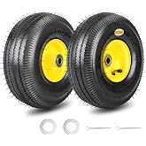 4.10/3.50-4 Rubber Pneumatic Tire and Wheel, for Hand Truck Cart 2 Pack | 10-Inch Wheel, with 2.25" Offset Hub, 5/8" Sealed Bearings for Lawn Cart, Dolly, Wagon, Mower, Trolley (Explorer Series)