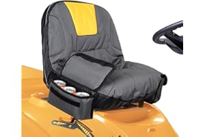 TAEYONK Riding Lawn Mower Seat Cover with Drink Pouch, Heavy Duty 600D Oxford Waterproof Tractor Seat Cover with Back Pocket Fits for John-Deere Kubota Husqvarna for Most Lawnmowers Without Armrests