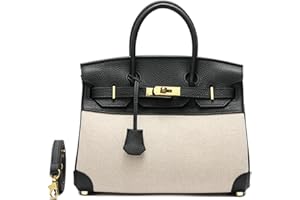 DYALE Women's fashionable top-hand bag, 11.8 Inch Leather and Canvas Satchel Wallet Handbag, Tote Bag with Adjustable Shoulder Strap (Black)