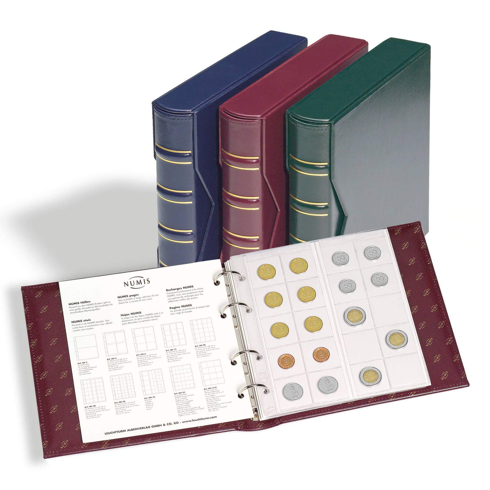 Leuchtturm 327836 Numis Classic coin album - incl. protective case & 5 sleeves for coins with Ø 44, 34, 25, 17 mm - red