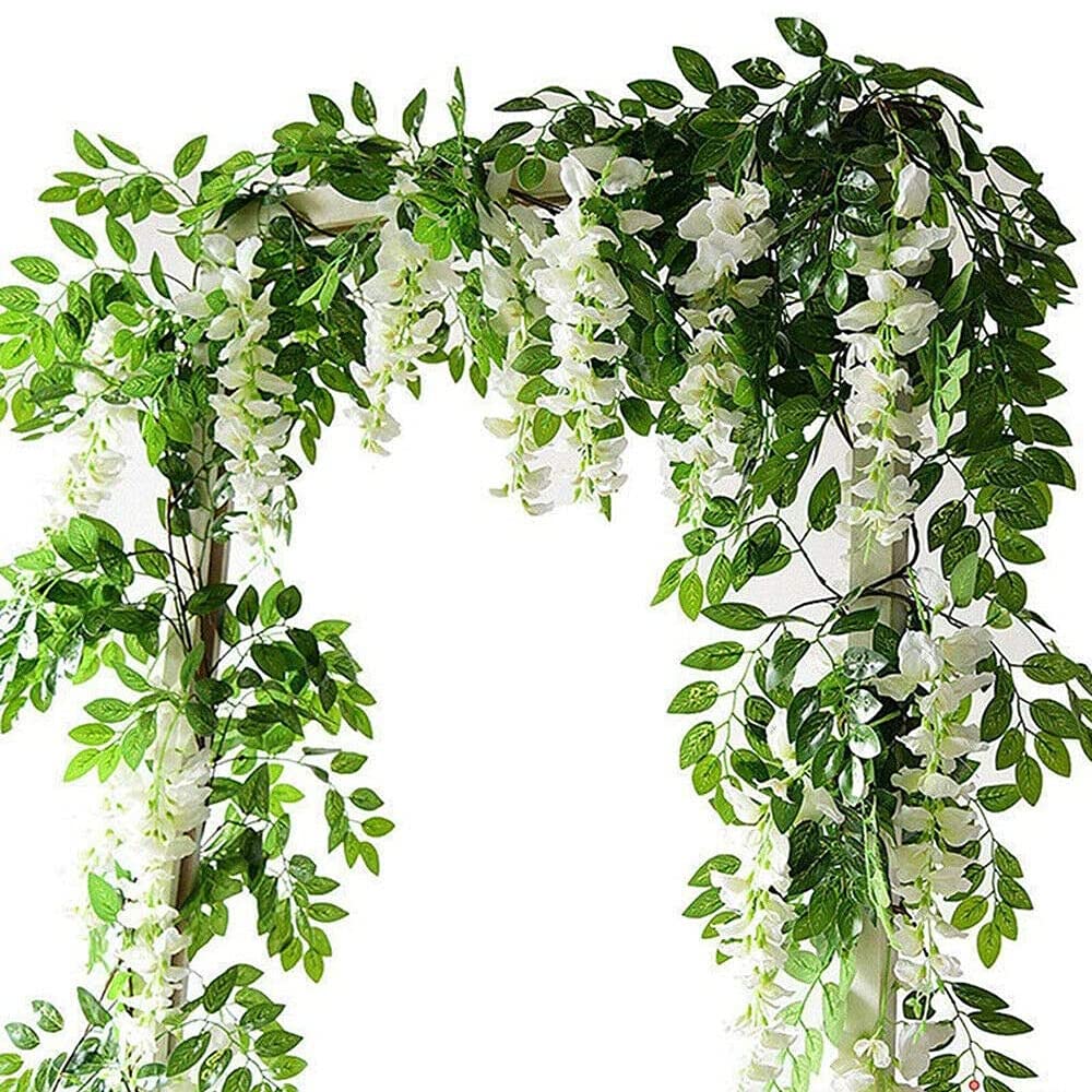 Flower Garland, Jaragar 4PCS 2m/7ft Wisteria Artificial Flowers Vine Hanging Trailing Plants String Flower Wall for Outdoor Garden Indoor Home Living Room Wedding Decorations