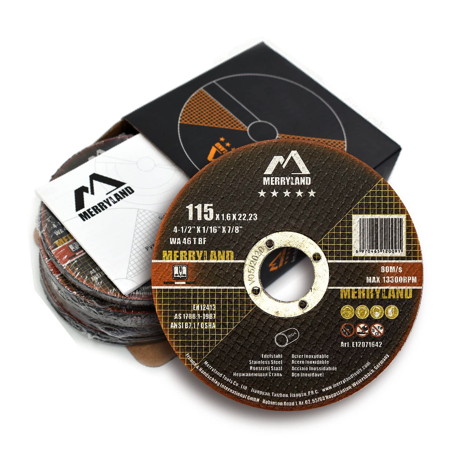 Merryland Cutting Disc 115 Metal for Angle Grinder, 115 X 1.6 X 22.23 mm Cutting Wheel 25 Pieces, INOX Stainless Steel Iron 4.5 inch Type 41, Expert-Line E12071642