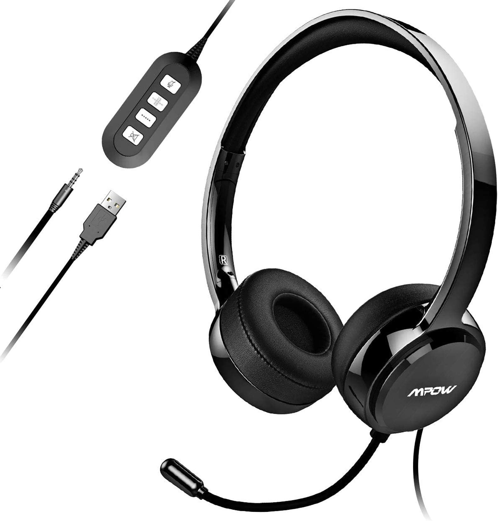 Mpow PC Headset, Multi-Use USB Headset & 3.5mm Skype Headset Chat Headset Office headset Gaming Headset VOIP Headset In-line Control for Mac PC Mobile Phone (Built-in Noise Reduction Sound Card)