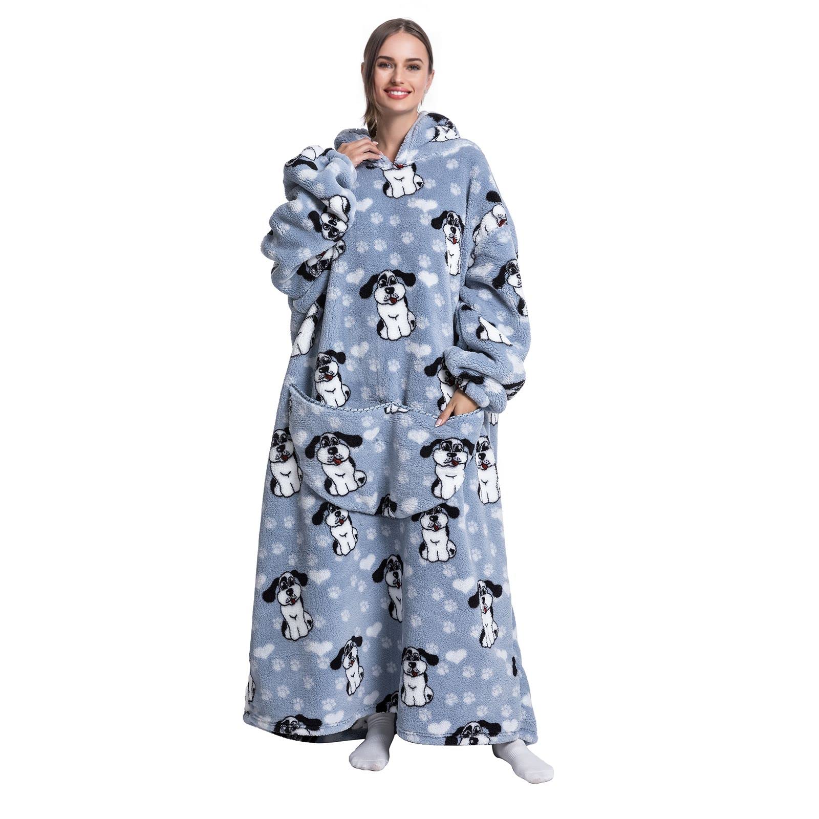 Extra Long Oversized Blanket Hoodie, Adult Women Snuggle Fleece Wearable Blanket, Fluffy Giant Hooded Sweatshirt for Teens
