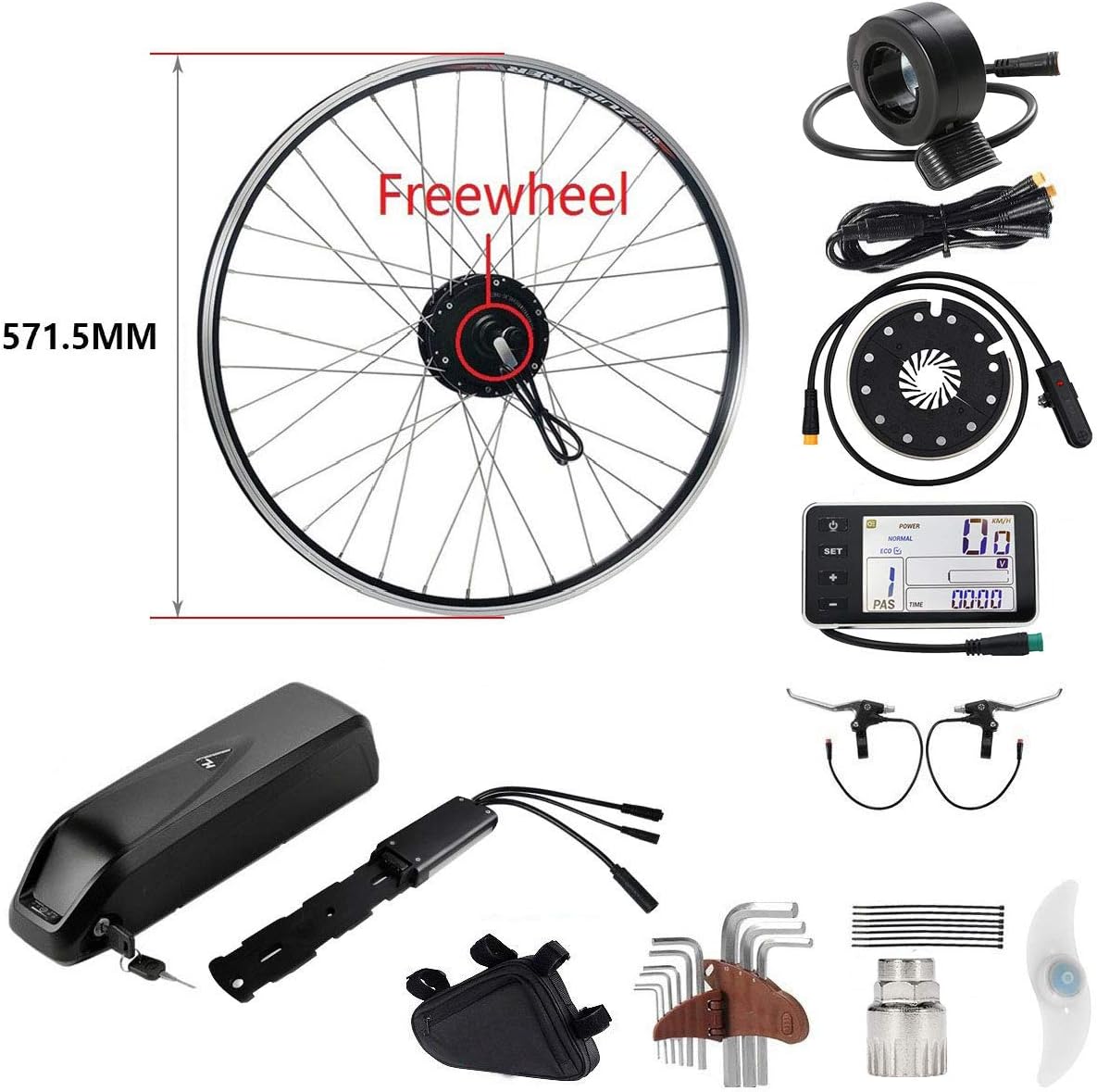 SEASON 26 Zoll EBike Conversion Kit, Umbausatz Hinterrad Freilauf mit Liion Akku 36V12.5AH und