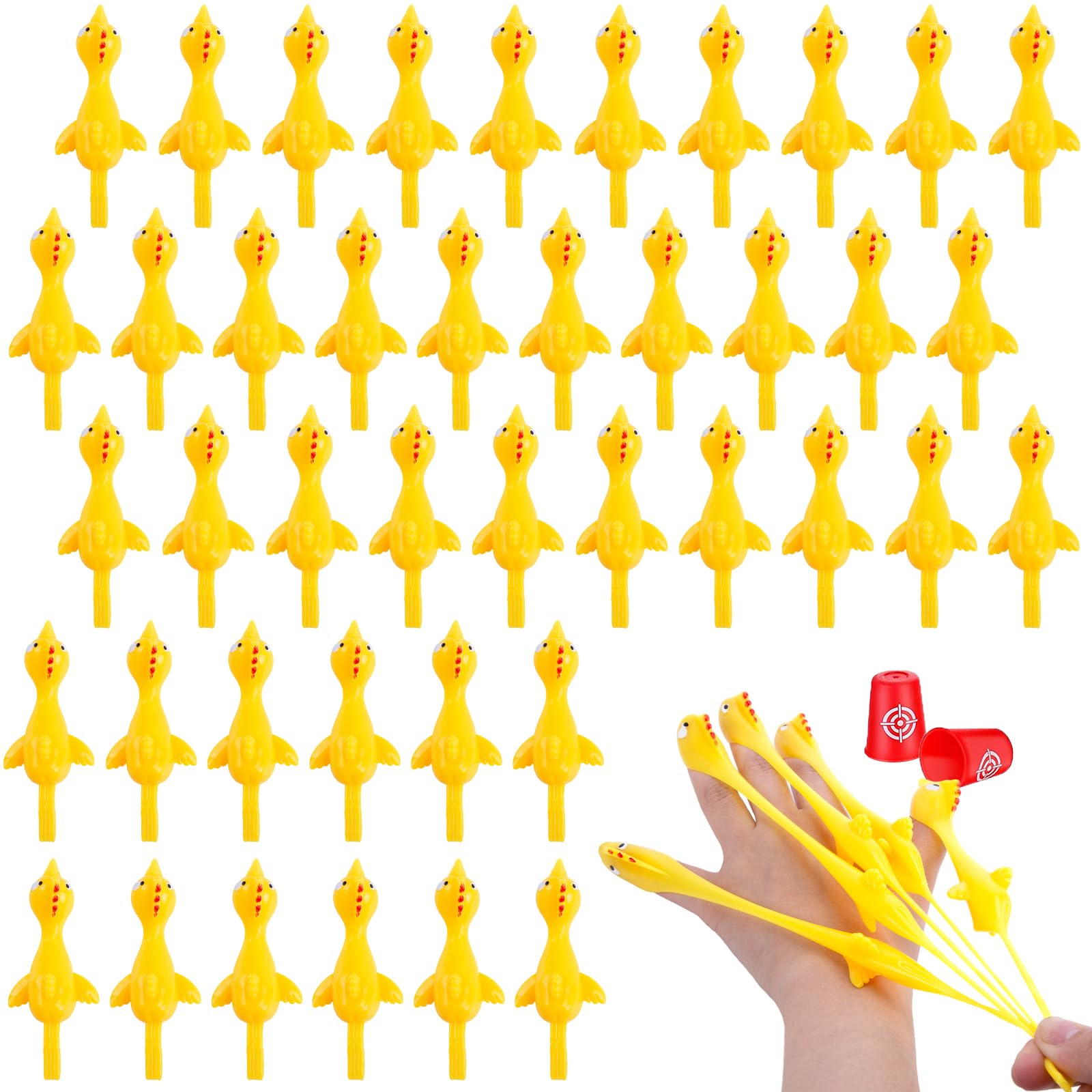 POPLAY 42PCS Flying Chicken Slingshot, Easter Party Favors Treasure Box Toys for Kids, Flicking Rubber Chickens Finger Toys for Birthday Party Activity Gift, Classroom Prizes, Goodie Bag Stuffer