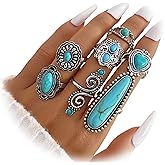 ZOVOLI 7 PCS Silver Stackable Rings Set for Women Vintage Antique Silver Rings for Women Imitation Turquoise Boho Rings Set Fashion Jewelry Gifts