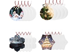 WANZELONYO Sublimation Blank Ornaments White Aluminium Haning Ornament 20 PCS Bulk of Different Disign for HTV Crafting DIY and Chritsmas Tree Decoration (Snow)