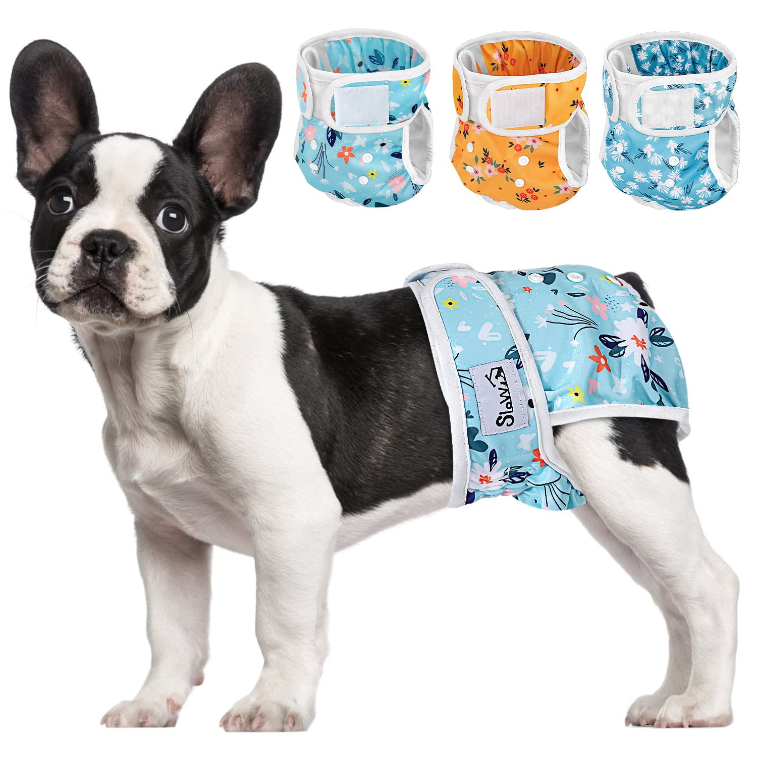 SlowTon Reusable Dog Nappies Female, 3 Pack No Leak Washable Period Pants, Super Absorbent Heat Pants Comfortable Sanitary Puppy Diapers with Adjustable Buttons