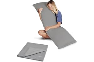Snuggle-Pedic Body Pillow for Adults w/Grey Pillowcase- Pregnancy Pillows w/Shredded Memory Foam - Firm Maternity Side Sleeper Pillow for Adults - Long Cuddle Pillow for Bed - 20x54 Full Body Pillow
