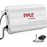 Pyle Auto 4-Channel Marine Amplifier - 200 Watt RMS 4 OHM Full Range Stereo with Wireless Bluetooth & Powerful Prime Speaker - High Crossover HD Music Audio Multi Channel System PLMRMB4CW White