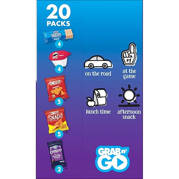 CHEEZ-IT, RICE KRISPIES TREATS, PRINGLES, CHEEZ-IT SNAP’D, POP-TARTS CRUNCHY POPPERS, KIDS SNACKS, SWEET AND SALTY VARIETY PACK (20 PACKS)