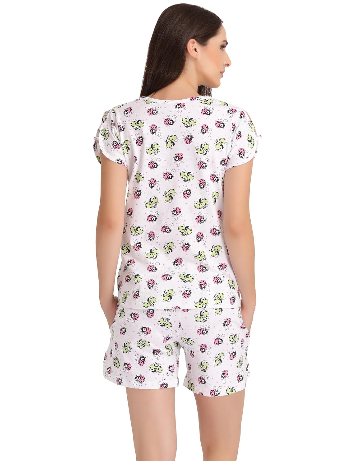 clovia women's ladybug printed top & shorts set