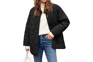 Flygo Women's Oversized Quilted Lightweight Jacket Button Down Puffer Padded Outerwear with Pocket