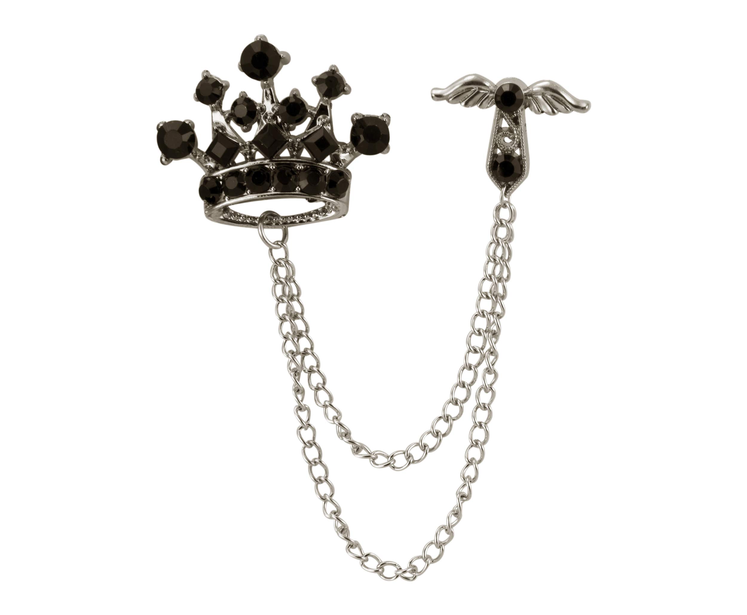 Brooch Lapel Pin for Men Angel Wings Cross Black Crown with Layers Tassel Chain Lapel Pin Badge Coat Suit Wedding Gift Party Shirt Collar Accessories