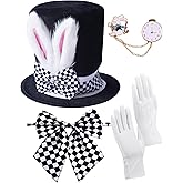 Seiddons Easter White Rabbit Hat Set-Include Rabbits Ears Topper Plush Hat Clock Bowtie Cosplay Bunny Dress Up Halloween Costume Accessories