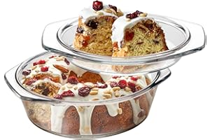 Clear Round Glass Casserole with Lid by NUTRIUPS | Covered Glass Ovenware with Lid, 1 L
