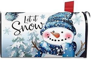 FBCOO Winter Snowman Mailbox Cover Magnetic Standard Size 20.5" x 18", Let It Snow Pine Tree Snowflake Decorative Post Letter Box Wrap Decor, Christmas Seasonal Garden Yard Outdoor Decoration