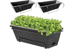 Railing Planter Box,3PcsRectangle Window Box Planter with Drainage Holes and Trays,17 Inch Resin Flower Boxes with Hanging Br