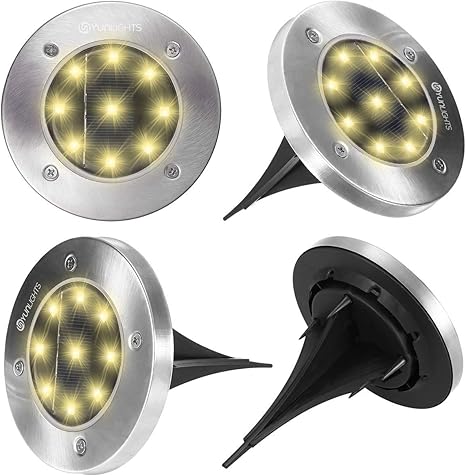 Yunlights Solar Ground Lights Outdoor Solar Garden Lights 9led 4pcs Yard Disk Lights Ip65 Waterproof For Driveway Yard Patio Pathway Lawn Walkway Pool Area Warm White Amazon Com