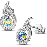 Kate Lynn "Rise From the Ashes" Sterling Silver Phoenix Earrings, Stud Earrings with Crystals from Austria, Packaged with Jewelry Box, Birthday Gifts for Women, Symbol of Luck and Renewal