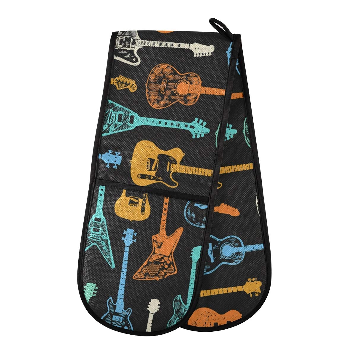 ZZXXB Retro Guitar Double Oven Mitt Heat Resistant Non-Slip Kitchen Gloves Extra Long 7" x 35" for Cooking Baking Barbecue Grilling — image 1