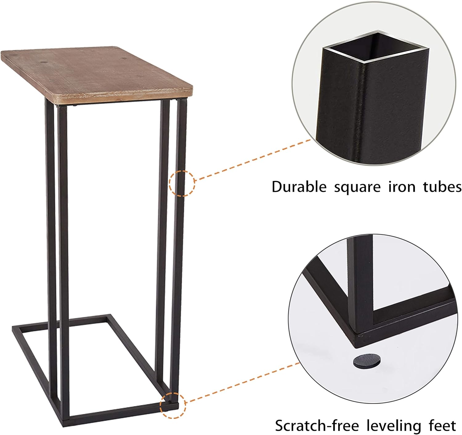 C Shaped Couch Laptop End Side Table, Slide Under Sofa Bed Table with Wood Top for Living Room Bedroom: Kitchen & Dining