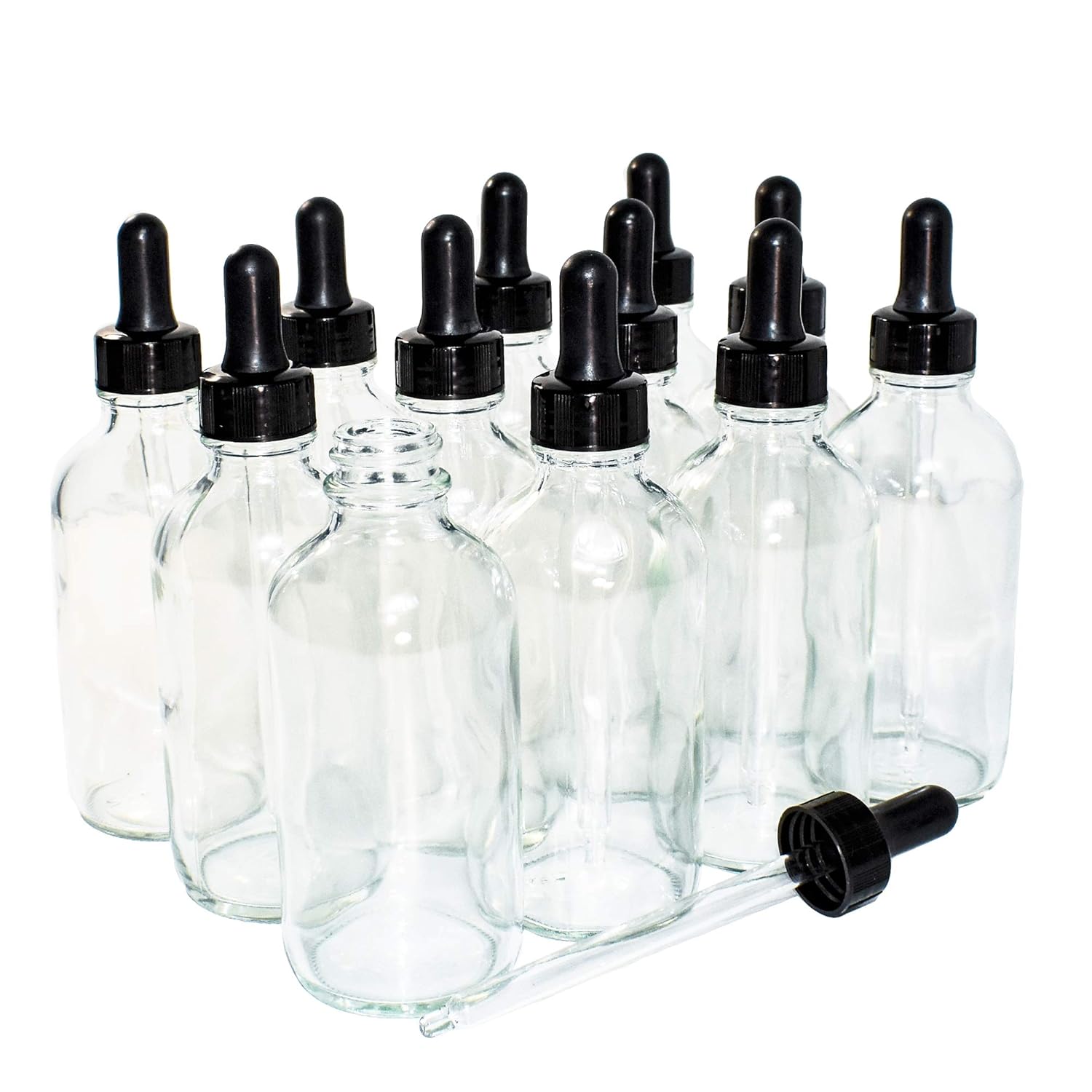 (Pack of 12) 4 oz. Clear Boston Round with Black Glass Dropper: Industrial & Scientific