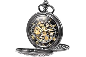 TREEWETO Mens Mechanical Pocket Watch Dream Dragon Skeleton Half Hunter Double Open Silver/Bronze/Black Case for Man
