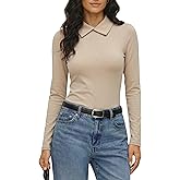Sarefii Business Casual Tops for Women Cotton Blend Long Sleeve Shirts Office Teachers Polos Old Money