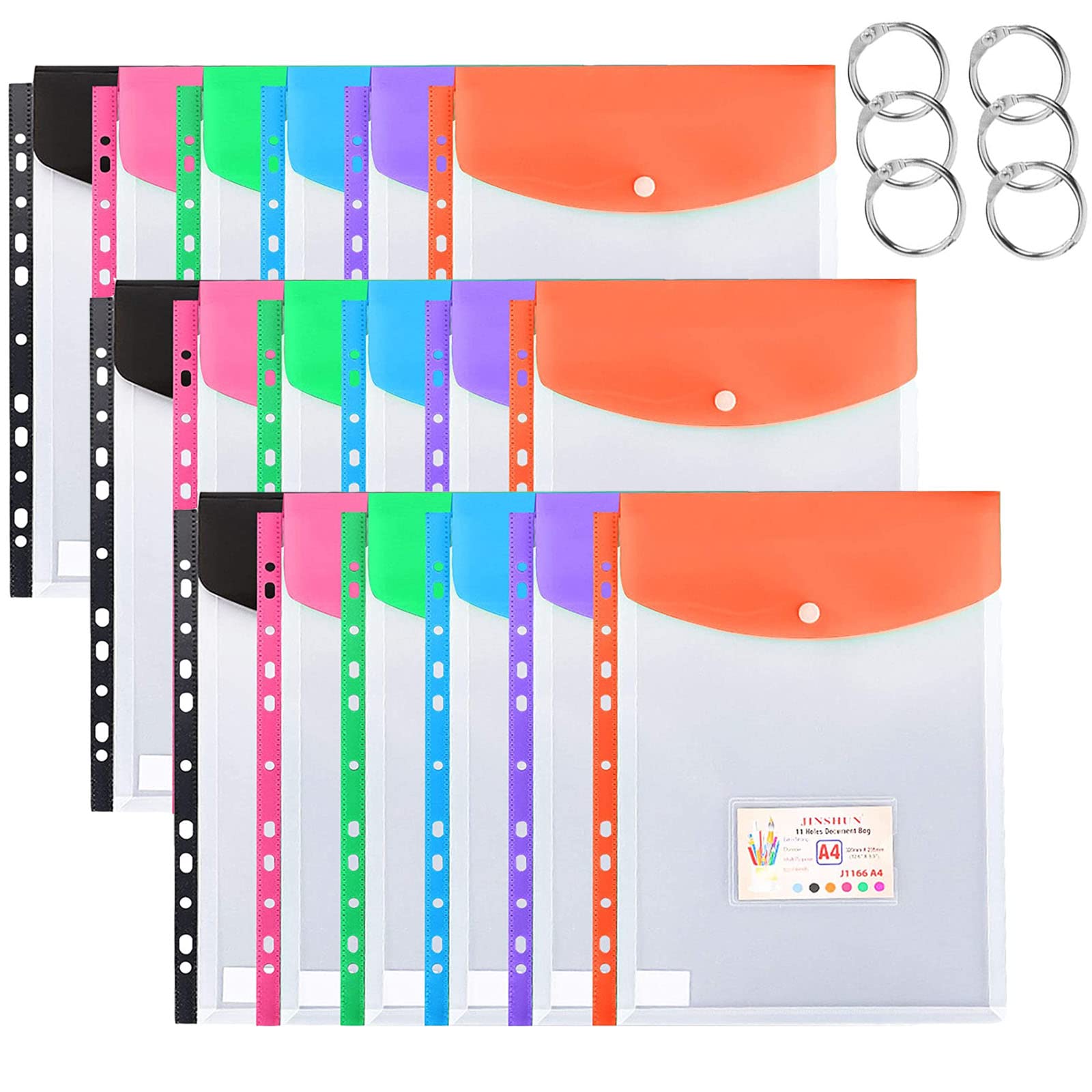 SAMSYOKI Pack of 12/18 Document Wallet A4 6 Colours Waterproof Document Folder A4 Fileable for Clear Pocket Documents Organising with Binding Holes for Filing and Organising Documents (18 Pieces B)