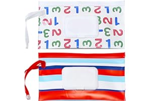 FAREVER Baby Wipe Dispenser, 2 Pack Portable Refillable Wipe Holder, Reusable Lightweight Wipes Container Case Holder for Travel Wet Wipe Pouch,Arbic