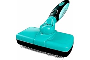 Hertzko Dog Brush for Shedding - Self Cleaning Slicker Brush for Dogs and Cats - Gently Removes Loose Hair, Tangles, and Dirt - Grooming Comb Suitable for Long or Short Coats - Aqua