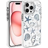 Punmada Compatible with iPhone 16 Pro Case for MagSafe, Clear White with Ocean Shells Design Drop Proof Rugged Magnetic Charge Shockproof for iPhone 16 Pro