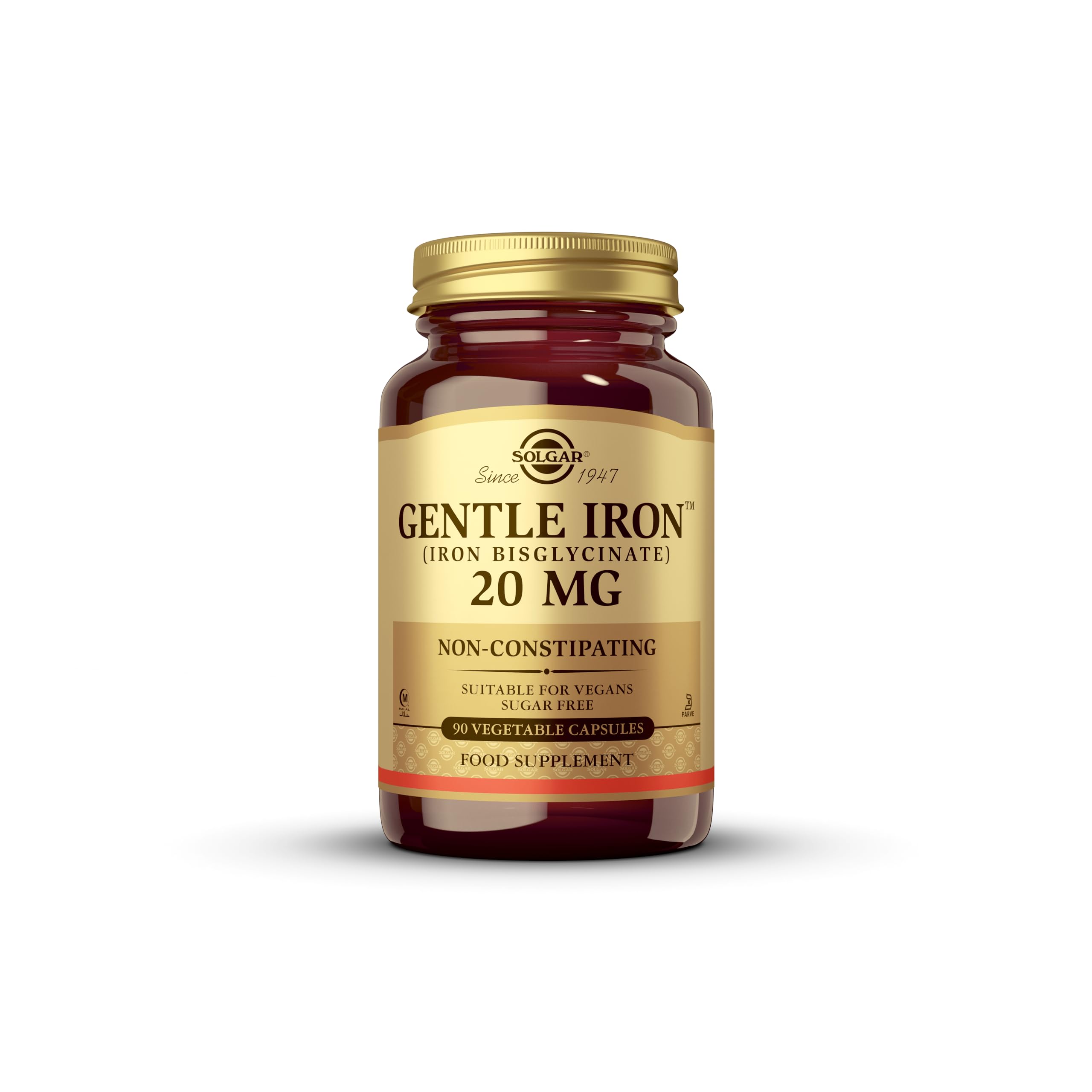 Solgar Gentle Iron (Iron Bisglycinate) 20 mg Vegetable Capsules - Pack of 90