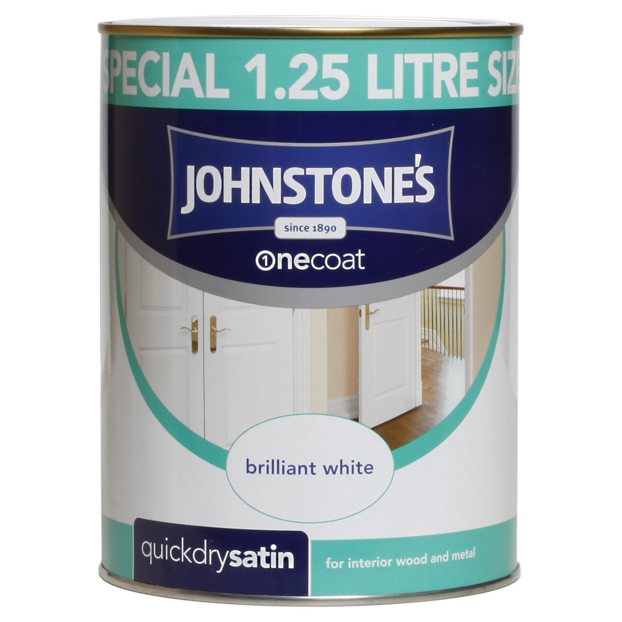 Johnstone's 303929 1.25 Litre One Coat Quick Dry Satin Paint Brilliant White Amazon.co.uk