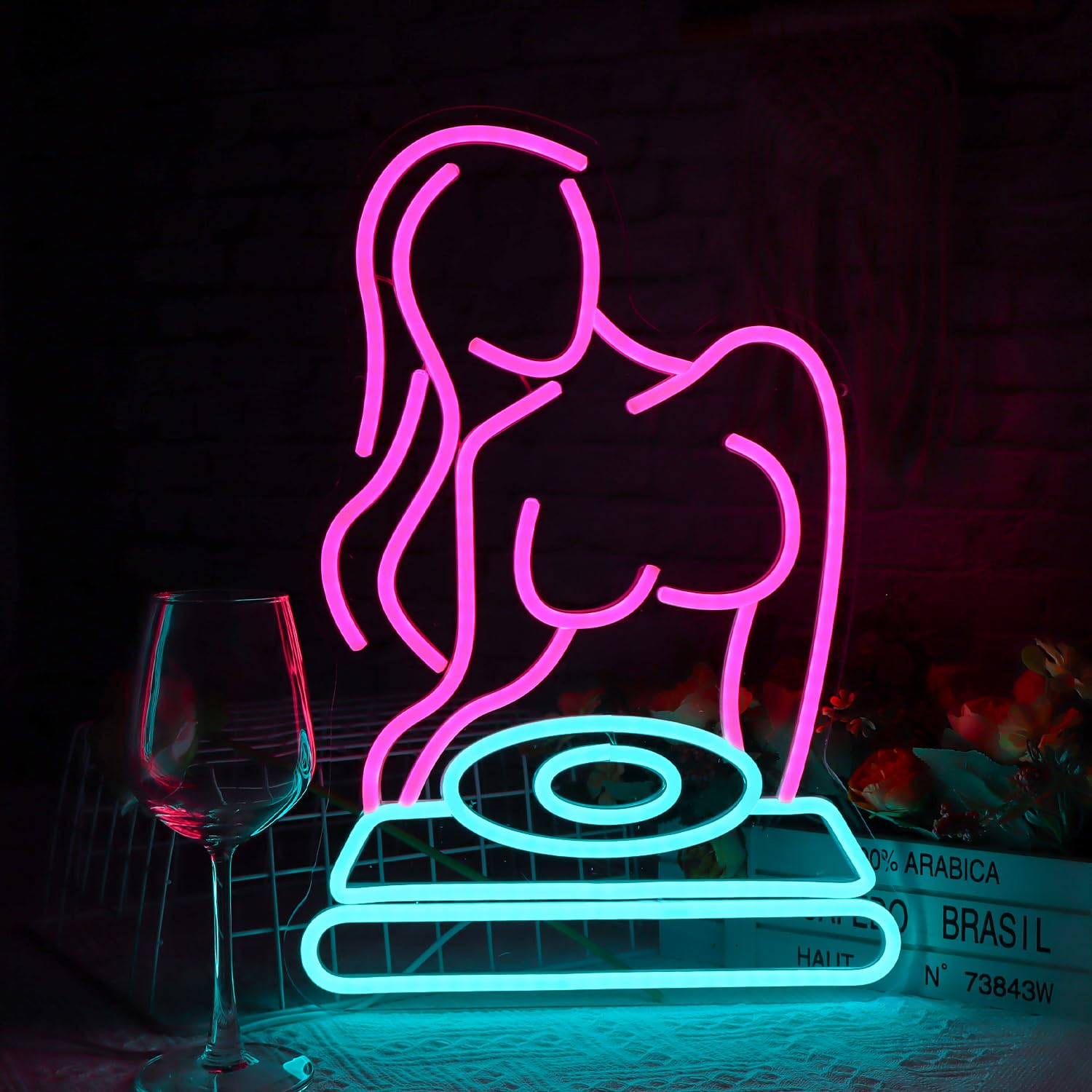 DJ LED Neon Sign,Music Room Wall Art for Bar, Party