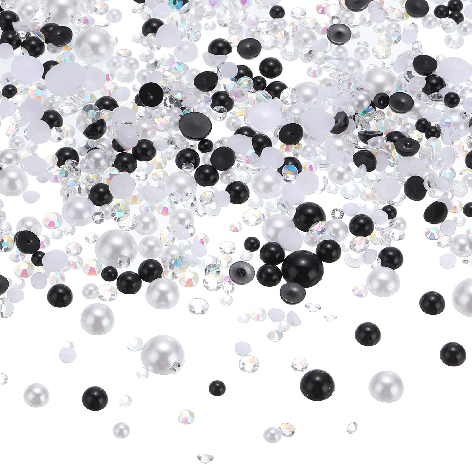 PATIKIL 30g Pearls and Rhinestones, 3-10mm Mix Flatback Rhinestones and Half Pearls Resin Rhinestone for Shoe Hair Nail Crafts Tumbler, Black White