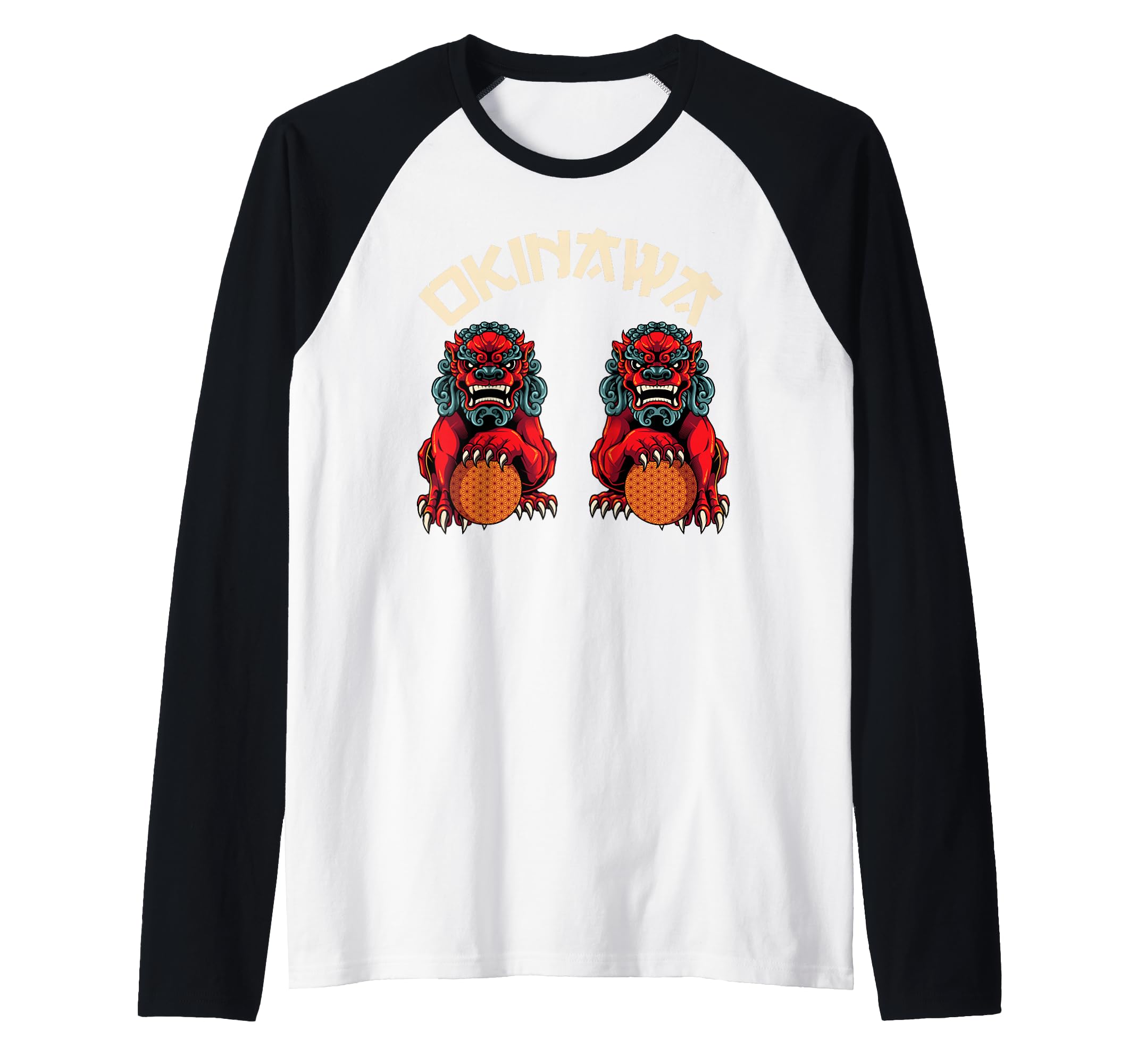 Okinawa Shisa Dogs Raglan Baseball Tee
