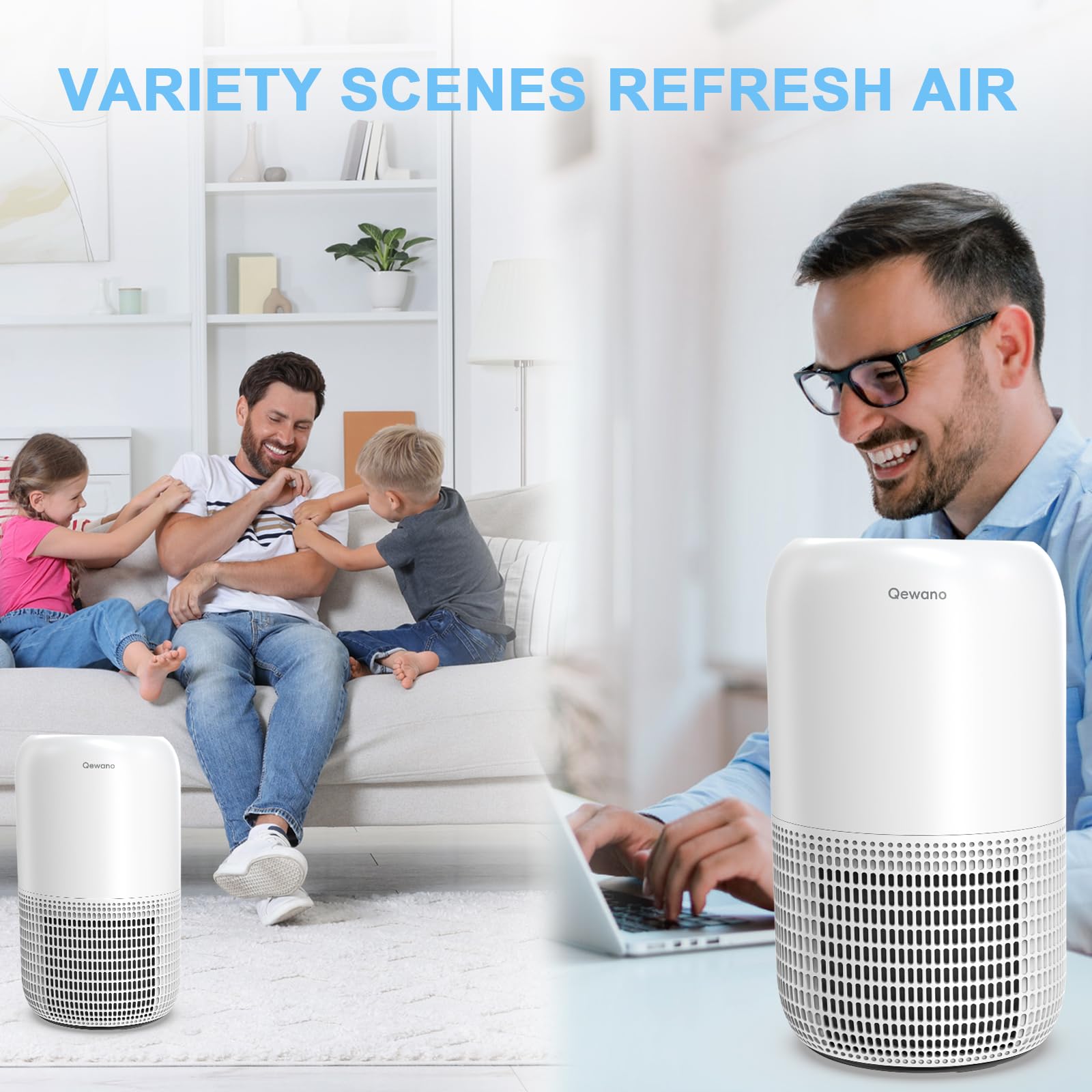 Air Purifiers for Home Large Room up to 1120sq.ft, Qewano H13 True HEPA Air Purifiers for Pets Hair, Dander, Smoke, Dust, Pollen, Odor, Sleep Mode, Timer, Night Light TR-8081 Air Cleaner, White
