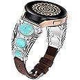 Minyee Leather Band Compatible with Samsung Galaxy Watch 7/6/5/4/FE/Active 2 40mm 44mm/Watch 6 Classic 43mm 47mm/Watch 5 Pro 45mm Band Women, Western Turquoise Boho Vintage Jewelry 20mm Watch Strap