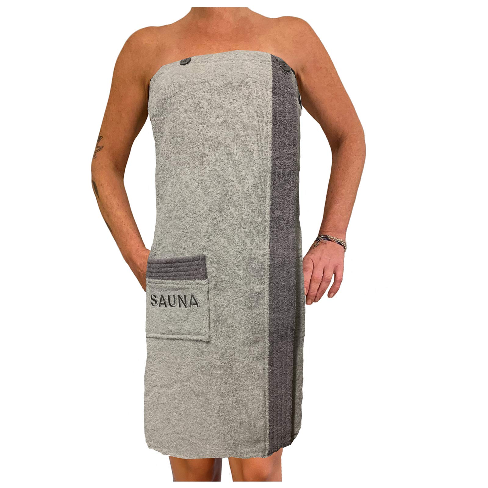 JEMIDI Sauna Towelling Kilt Sarong M-XXL Ladies or Men Anthracite Grey Embroidered 100% Cotton